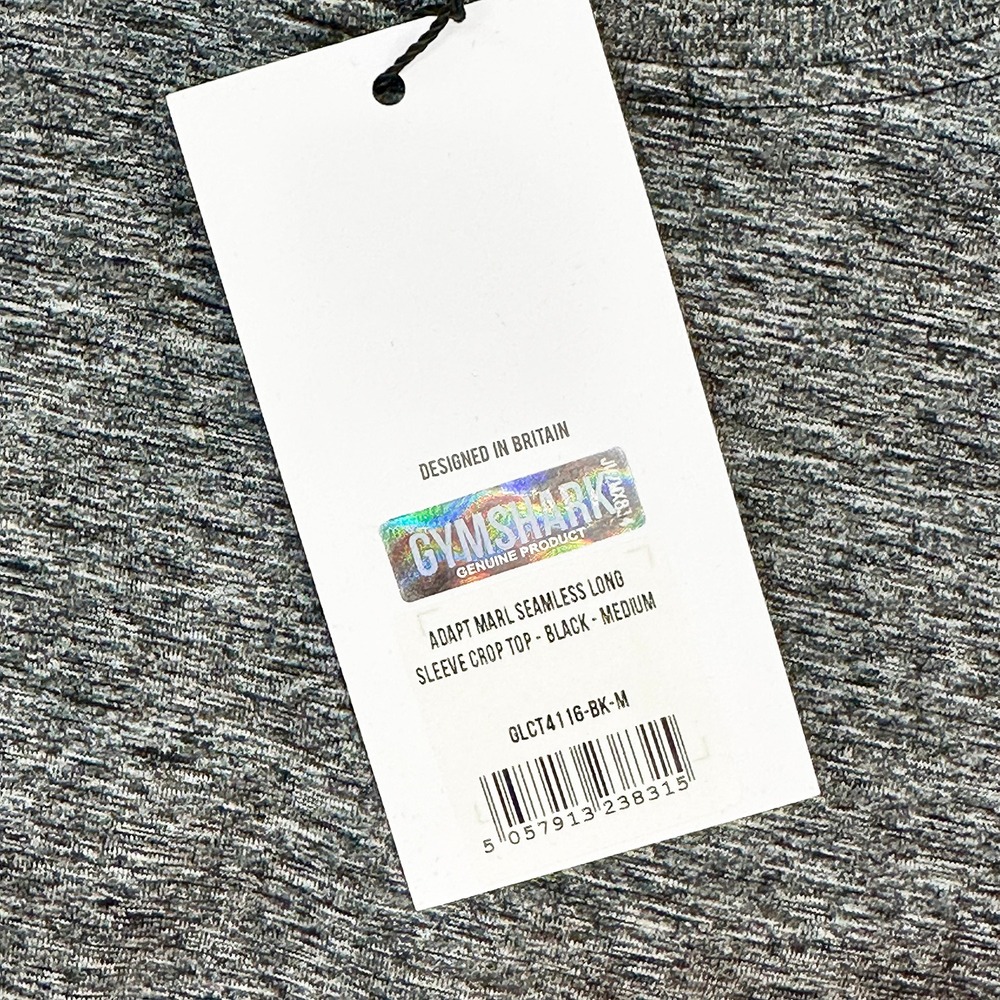 GYMSHARK Adapt Marl Seamless Long Sleeve Crop Top NWT • Medium • gray, black - Picture 8 of 9